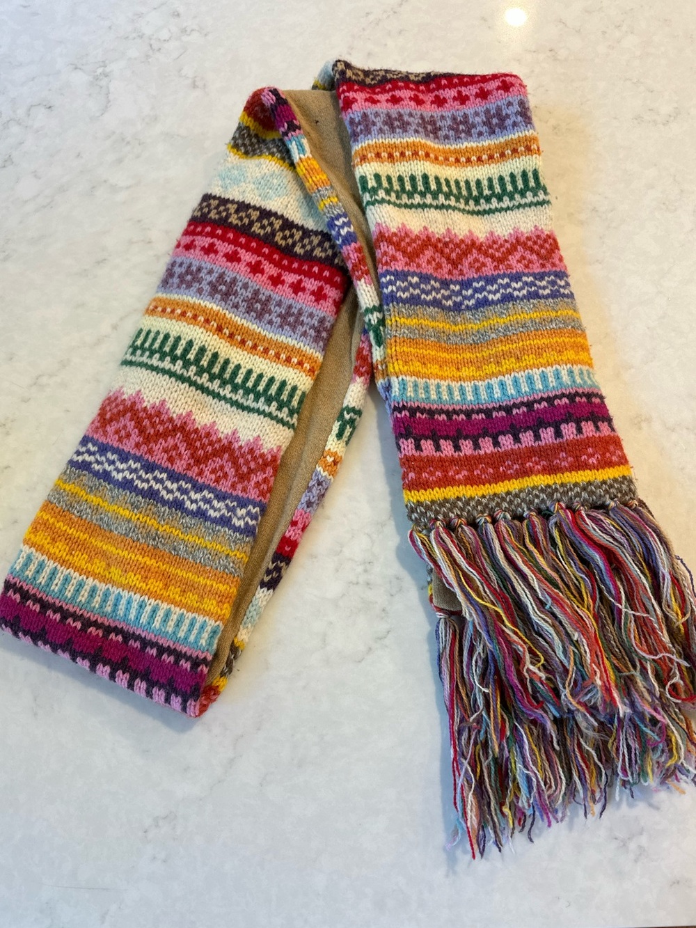 Gap Multicolor Fair Isle Knit Wool Scarf with Fringe Extra Long